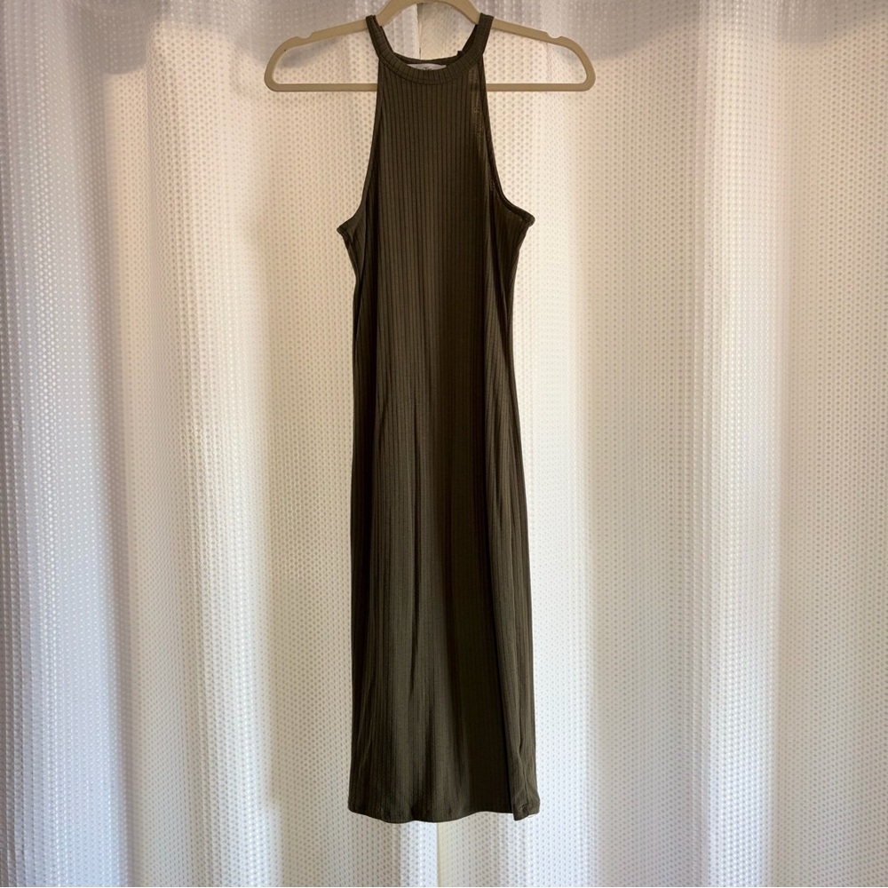 Love Tree Olive Green Ribbed Halter Dress